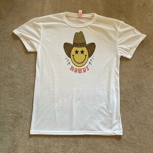 White T-Shirt with Cowboy Emoji Graphic